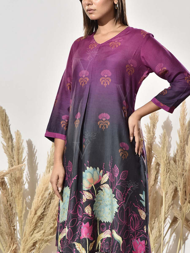 Rouge and Black Vasansi Silk Printed Kurta and Pant Set