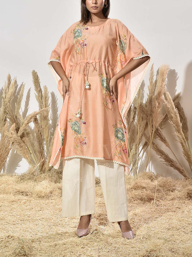 Peach Vasansi Silk Printed Kaftan Top
