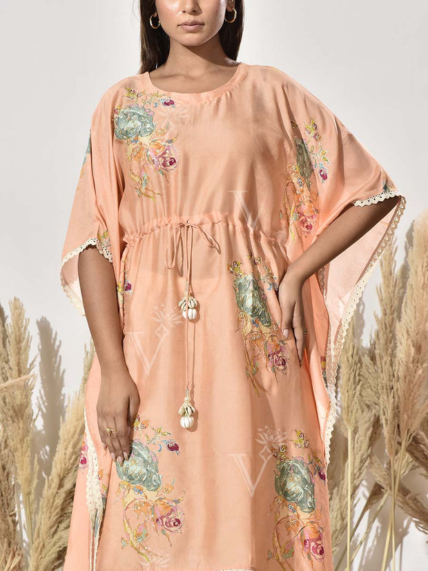 Peach Vasansi Silk Printed Kaftan Top