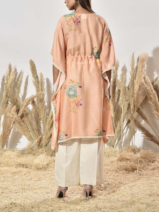Peach Vasansi Silk Printed Kaftan Top
