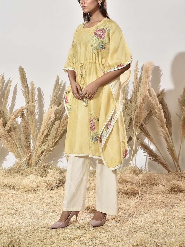 Yellow Vasansi Silk Printed Kaftan Top