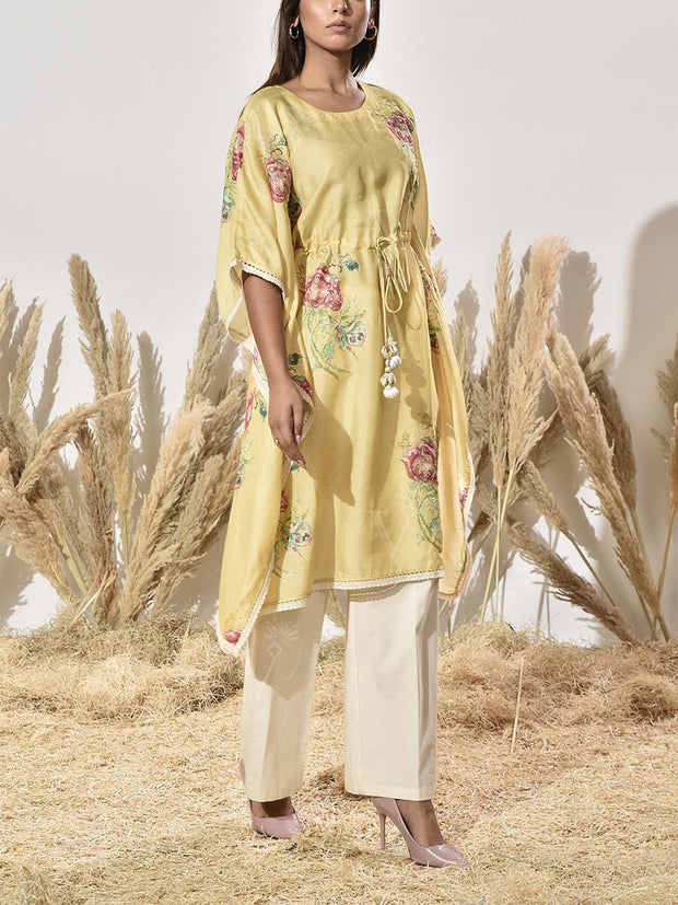 Yellow Vasansi Silk Printed Kaftan Top