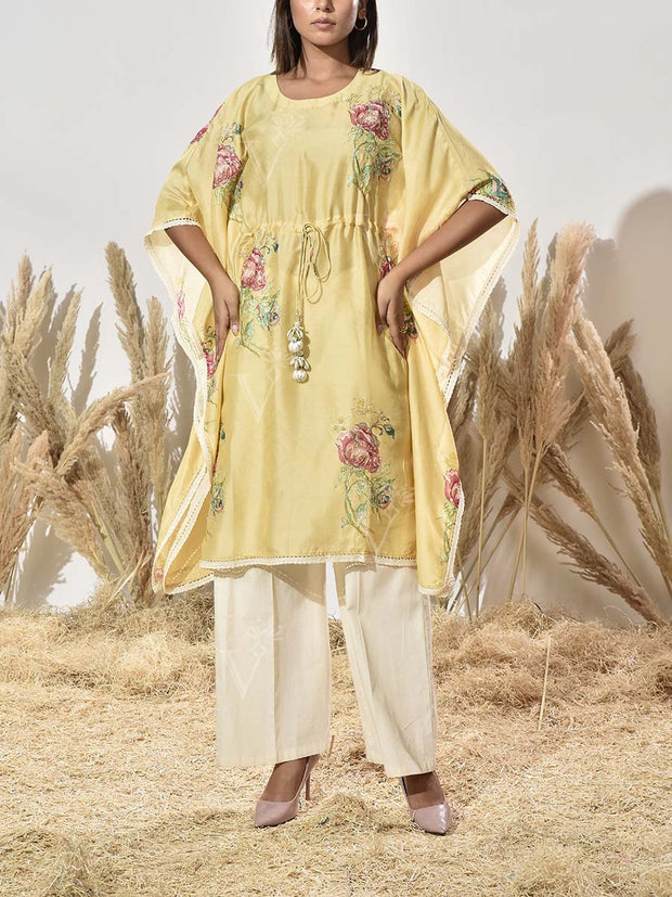 Yellow Vasansi Silk Printed Kaftan Top