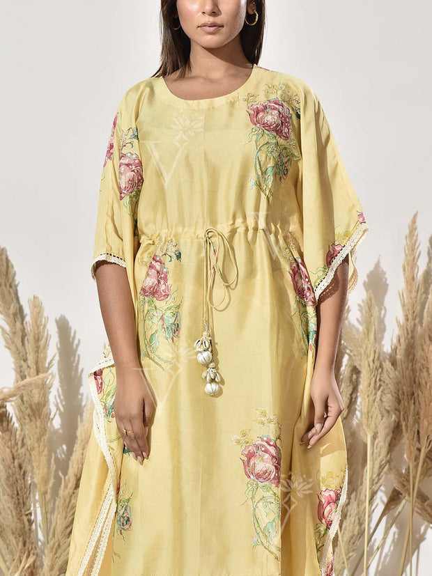 Yellow Vasansi Silk Printed Kaftan Top