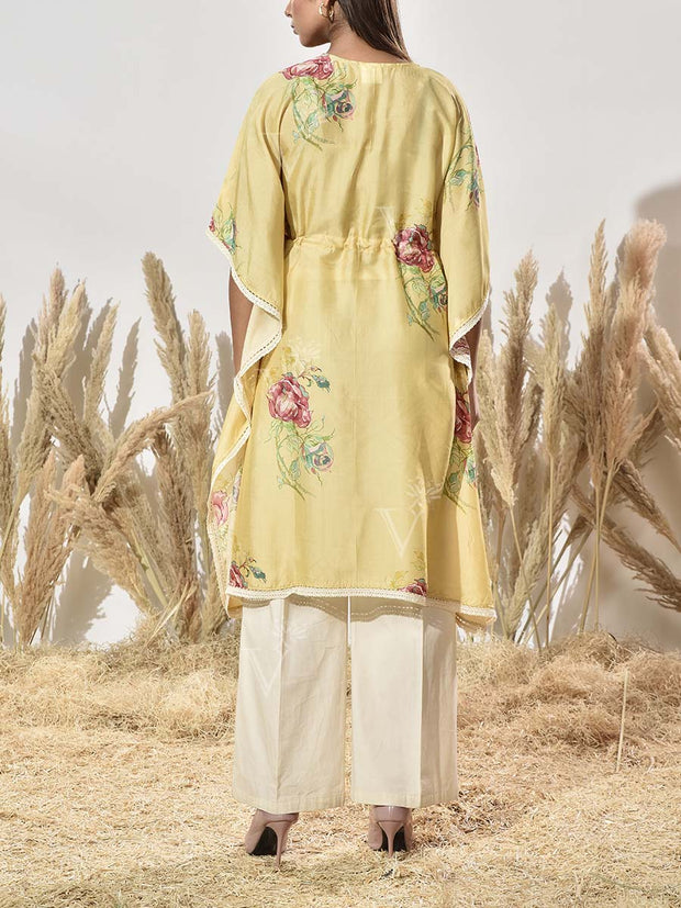 Yellow Vasansi Silk Printed Kaftan Top