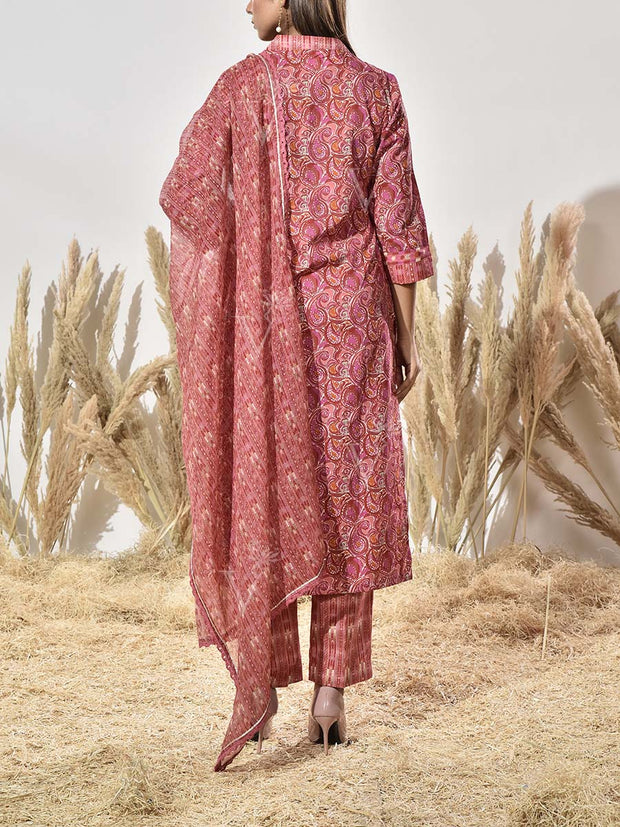 Brown Cotton Printed Suit Set