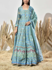 Blue Vasansi Silk Printed Anarkali Gown