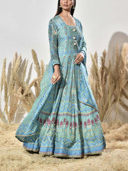 Blue Vasansi Silk Printed Anarkali Gown