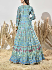 Blue Vasansi Silk Printed Anarkali Gown