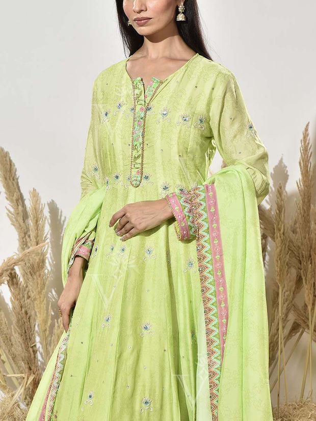 Green Vasansi Silk Printed Anarkali Gown