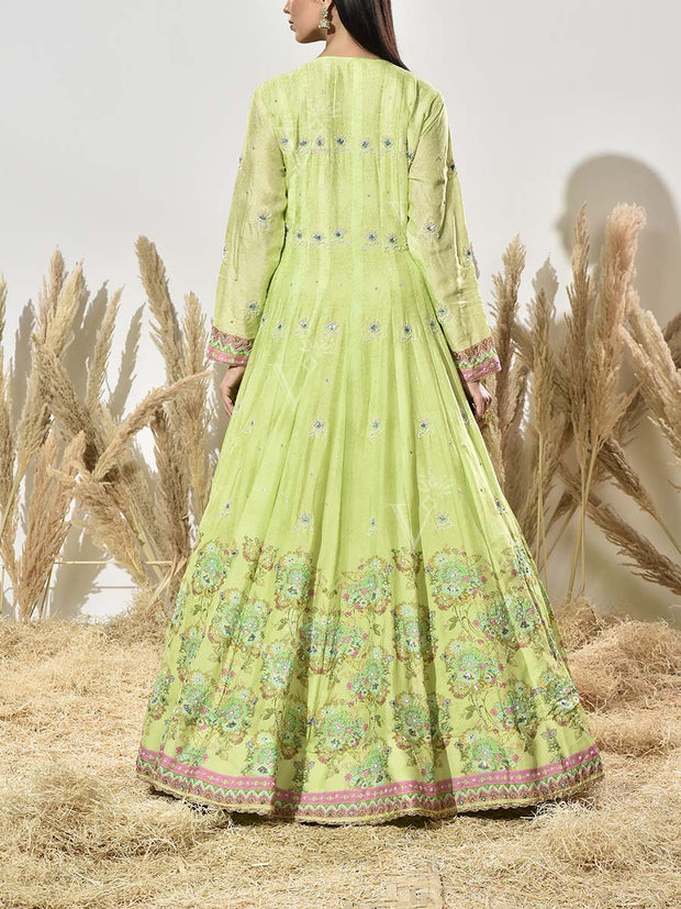 Green Vasansi Silk Printed Anarkali Gown