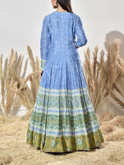 Blue and Green Vasansi Silk Printed Anarkali Gown