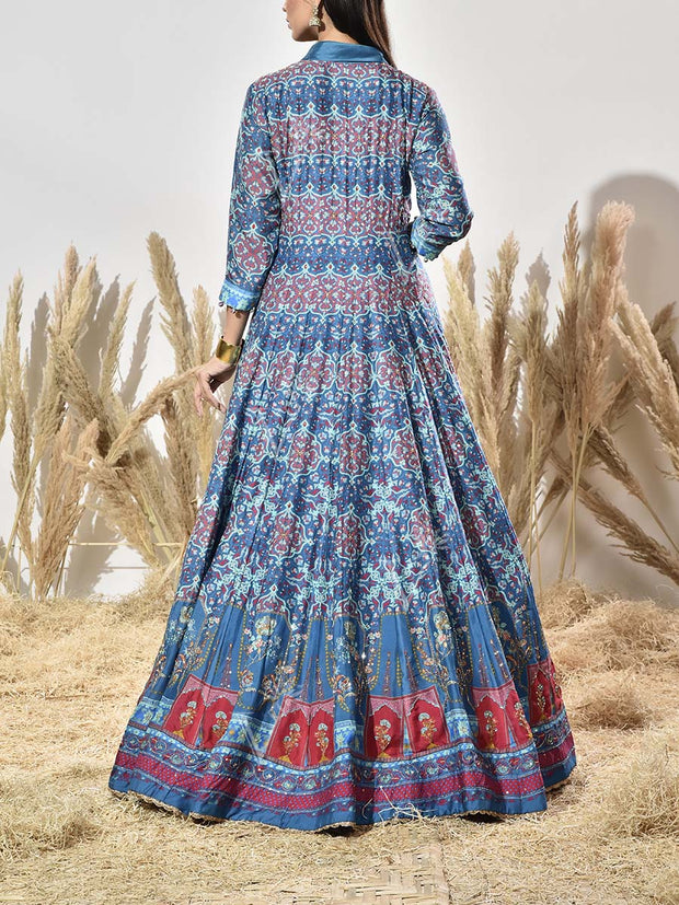 Blue Vasansi Silk Printed Anarkali Gown
