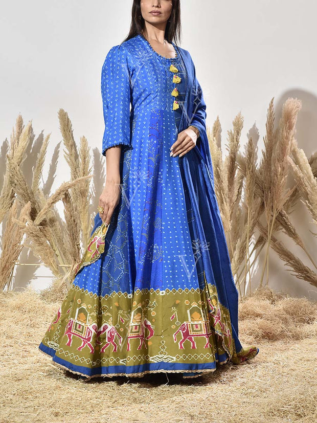 Blue Vasansi Silk Printed Anarkali Gown