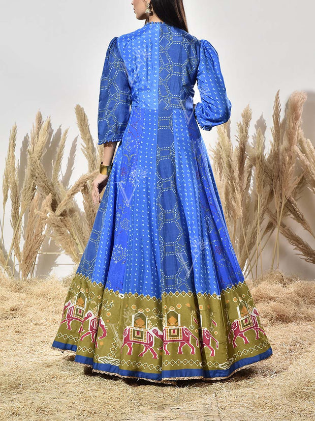 Blue Vasansi Silk Printed Anarkali Gown