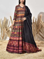 Black and Brown Vasansi Silk Printed Anarkali Gown