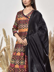 Black and Brown Vasansi Silk Printed Anarkali Gown