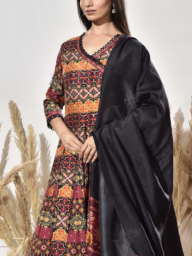Black and Brown Vasansi Silk Printed Anarkali Gown