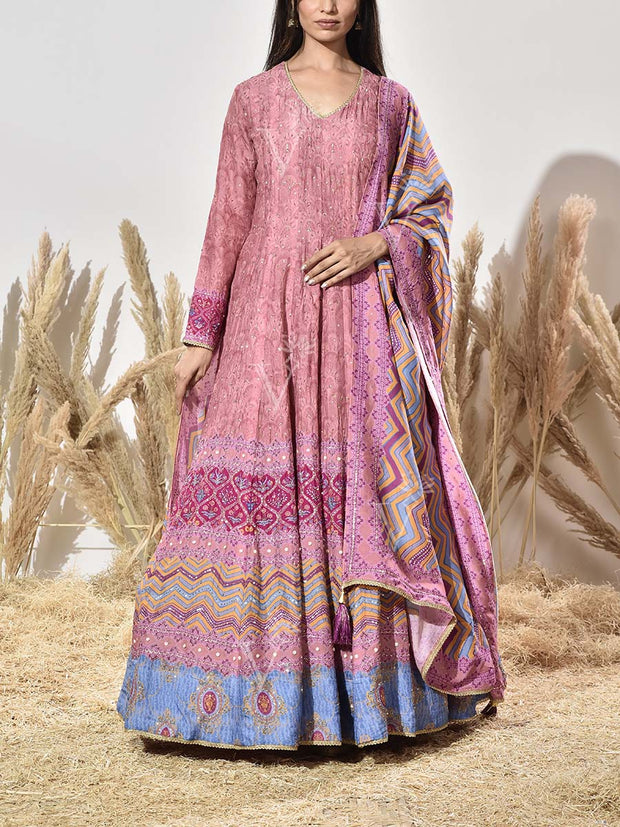 Coral Vasansi Silk Printed Anarkali Gown