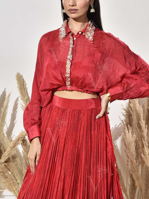 Red Wrinkle Crepe Gown
