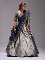 Blue and Grey Banarasi Lehenga Set