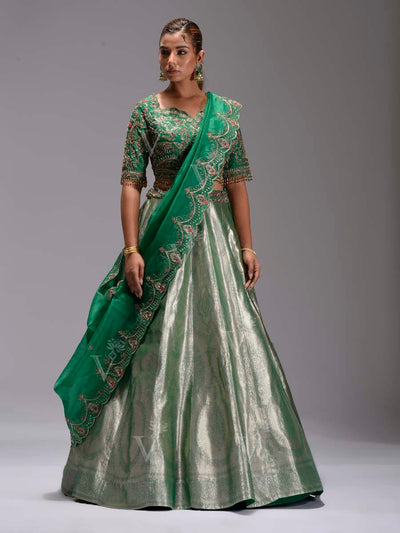 Green Banarasi Lehenga Set