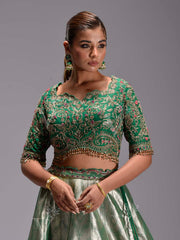 Green Banarasi Lehenga Set