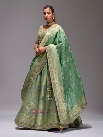 Green Dola Silk Lehenga Set