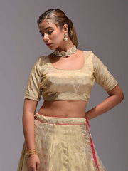 Golden Dola Silk Lehenga with Bandhej Zari Odhani