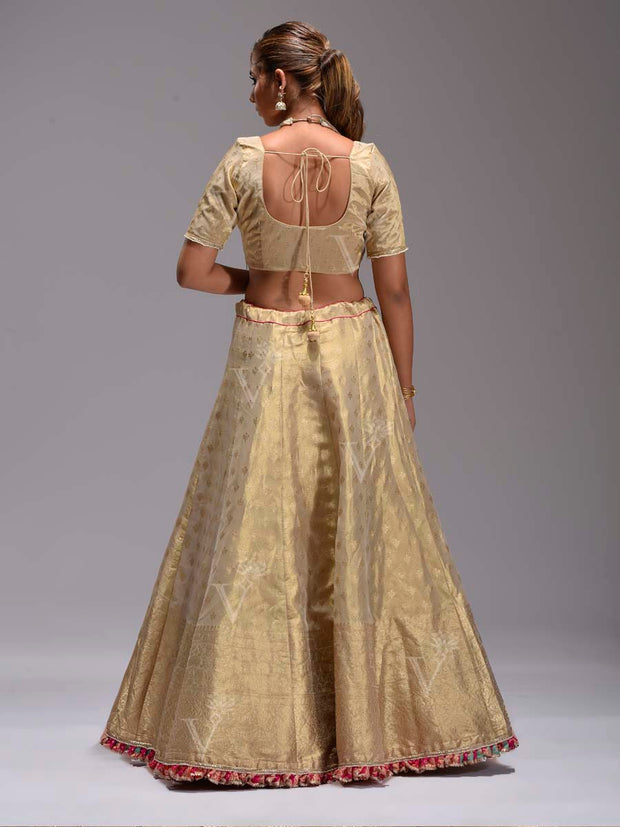 Golden Dola Silk Lehenga with Bandhej Zari Odhani