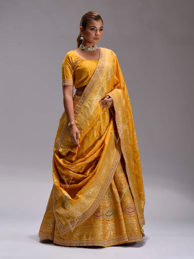 Yellow Silk Dola Lehenga Set