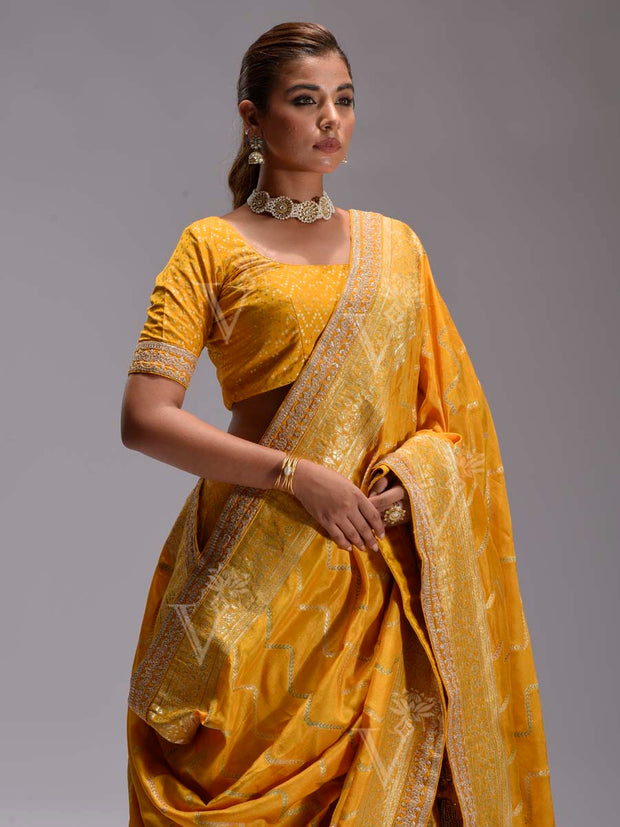 Yellow Silk Dola Lehenga Set