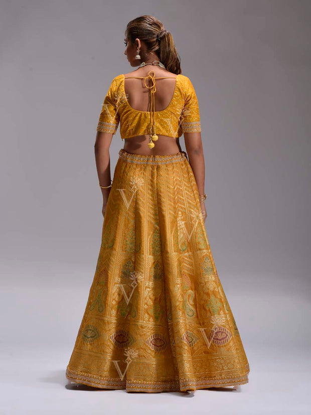 Yellow Silk Dola Lehenga Set