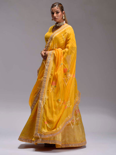 Yellow Silk Dola Lehenga Set