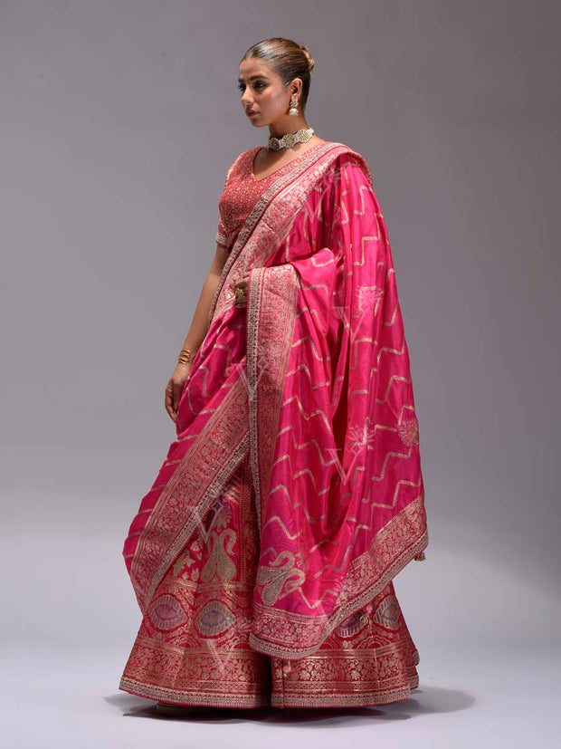 Rani Pink Banarasi Silk Lehenga Set