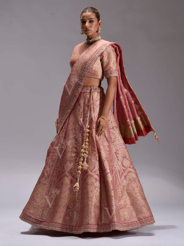 Soft Pink Banarasi Silk Lehenga Set