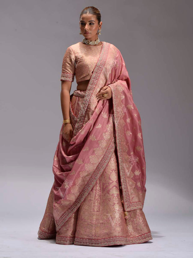 Soft Pink Dola Silk Lehenga Set