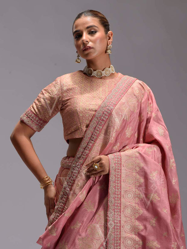 Soft Pink Banarasi Silk Lehenga Set