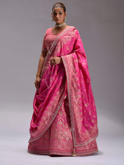 Hot Pink Dola Silk Lehenga Set