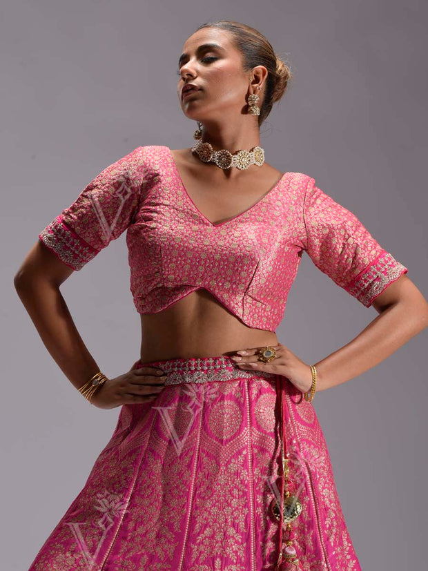 Hot Pink Dola Silk Lehenga Set