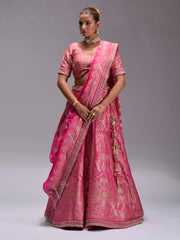 Hot Pink Dola Silk Lehenga Set