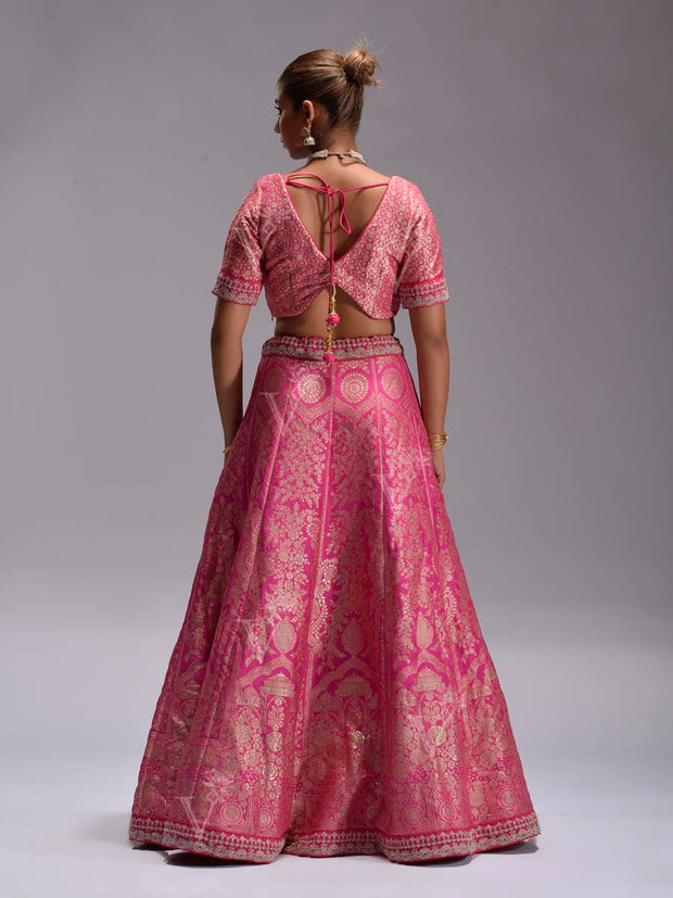 Hot Pink Banarasi Silk Lehenga Set