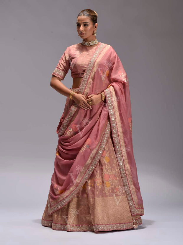 Dusty Pink Dola Silk LehengaSet