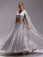 Grey Organza Lehenga Set