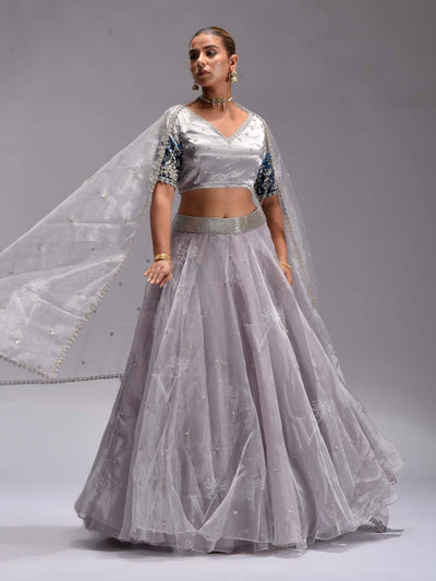 Grey Organza Lehenga Set