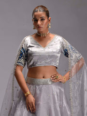 Grey Organza Lehenga Set