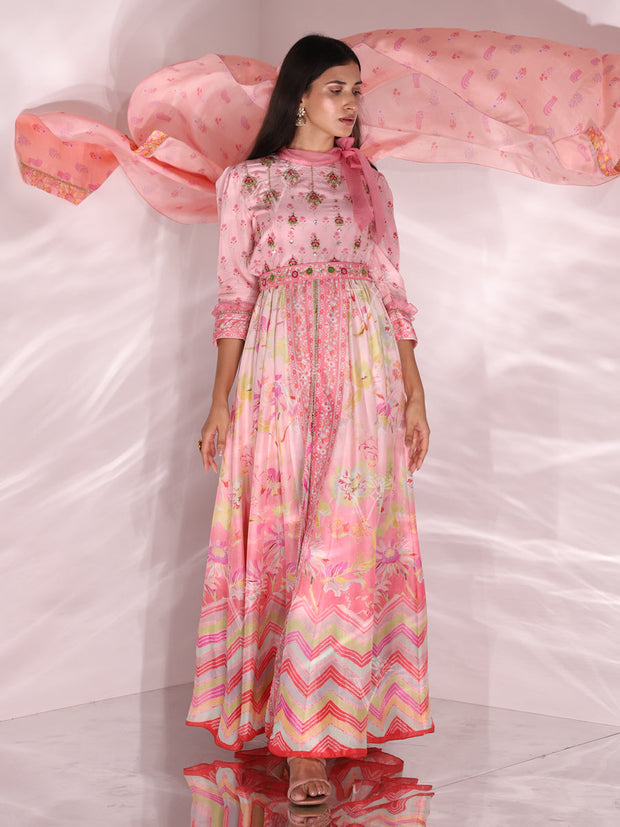 Light Pink Vasansi Silk Floral Printed Gown