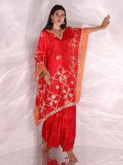 Red Dola Silk Kaftan Set