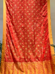 Orange And Red Banarasi Silk Saree