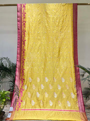 Yellow And Pink Banarasi Silk Saree